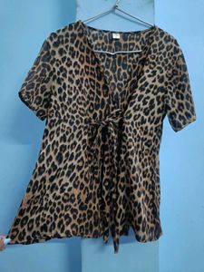 Leopard Print Tie-Front Top