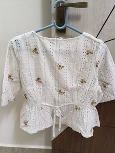 ONLY White Floral Embroidered Top