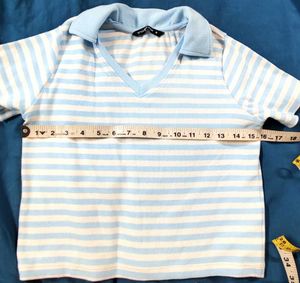 Ice Blue Striped Crop Top