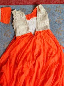 fluorescent  peach Embroidered party gown