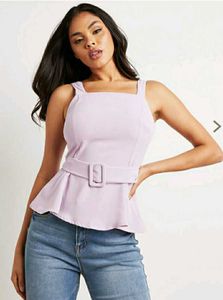 STYLI Solid Square Neck Belted Top