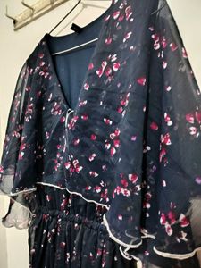 Floral Print Maxi Dress with Cape Sleeves