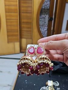 Red Jhumka Earrings