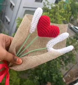 Crochet Heart &amp; Initial Bouquet