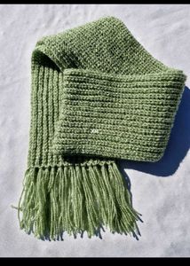 Green Knitted Scarf with Fringe