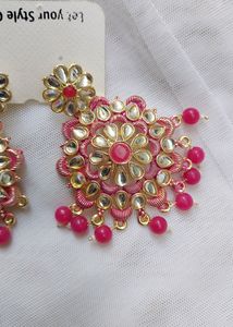PRETTY PINK KUNDAN &amp; PEARLS DANGLERS 🎀