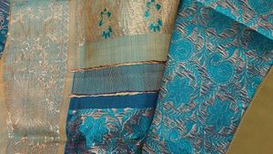 Green &amp; Gold Saree With Stitched Blouse