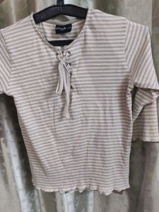 Striped Lace-Up Top