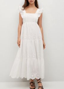 White Ethnic Embroidered Pure Cotton Dress