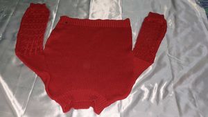 Jealous 21 Red Sweater Top With Patterns On Sleave
