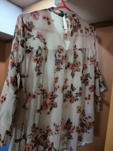 Floral Top With Ruffled Sleeves