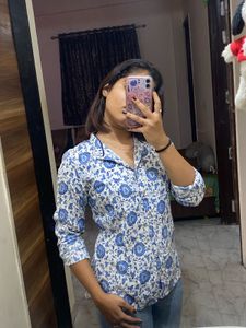 blue floral shirt