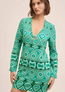 Green &amp; White Abstract Printed Sheath Dress