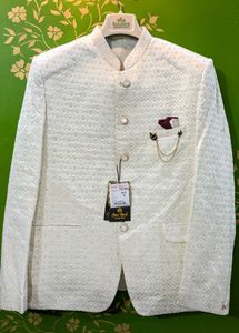 🌸 Elegant Shining Offwhite Men's Bandhgala Jacket