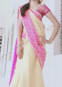 Off White White Coloured Beautiful Cotton Silk Saree