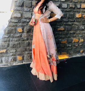 Peach Halter Crop Top &amp; Skirt Set With A Jacket