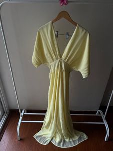 Lime Yellow Plunge Neck Maxi Dress