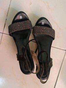 Black Block Heels With Glittered Top 4inch Heel