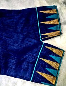 Blue Colour Silk Blouse Temple Border