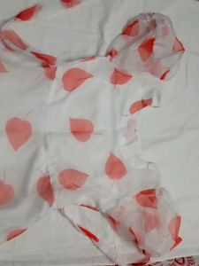 Stylish White With Red Organza Frock