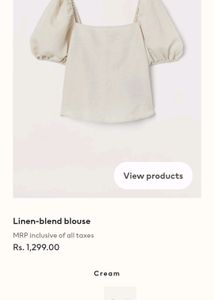 H&amp;M Cream Beige Off Shoulder Puff Sleeve Blouse