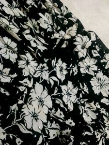 Black And White Floral Assymetrical Skirt