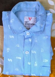 Light Blue Patterned Button-Down Shirt