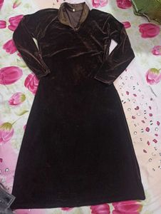 Elegant Brown Velvet Midi Dress