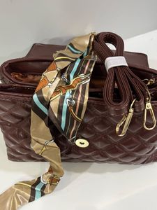 Maroon Quilted Top Handle Bag with Scarf