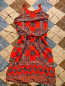 Orange Print Mini Dress