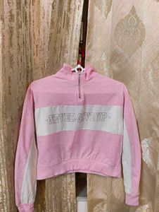 Pastel Pink- Cropped Cotton Blend Sweatshirt