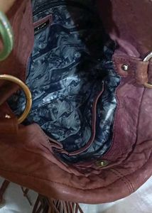 Brown Leather Hobo Bag with Tassel