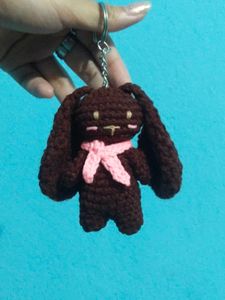 Crochet Brown Bunny Keychain .
