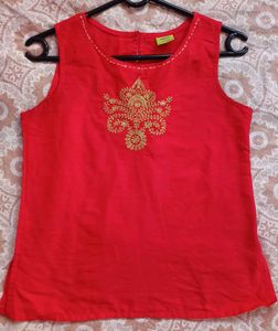 Red Embroidered Top
