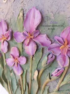 Hand Sculpted Vintage Floral Iris Wall Hanging Art