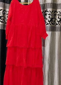 Red Ruffled Midi Dress