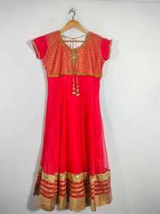Corel Red With Gold Anarkali (Women's)