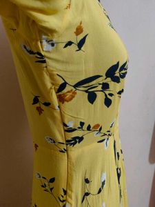Yellow Floral V-Neck Midi Dress