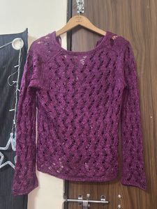 Purple Crochet Knit Hoodie