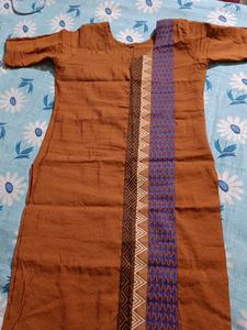 Mustard Brownish Kurti with Decorative Trim
