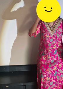 Pink Floral Kurti with Embellishments