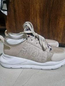Beige Lace-Up Leopard Print Sneakers