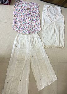 White Schiffli Cotton Coord Set 3 Piece- Unused