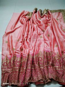 Elegant Pink &amp; Gold Embroidered Saree