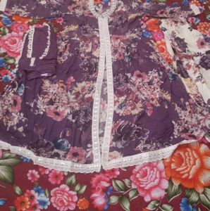 Floral Print Purple Salwar Kameez
