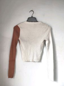 Brown &amp; Beige Ribbed Crop Top