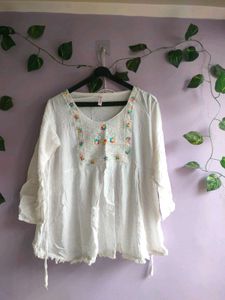 White Embroidered Bohemian Top
