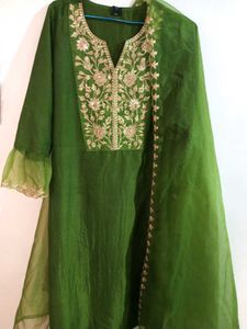 Olive Green Embroidered Salwar Kameez