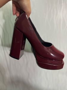 Glossy Platform High Block Heel