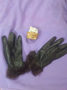 Leather Gloves with Fur Cuff
